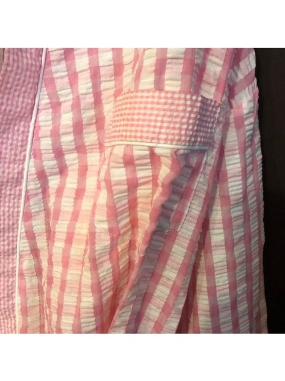 vintage adonna plaid bathrobe pink white belted knee high sheer open front READ - Picture 4 of 6